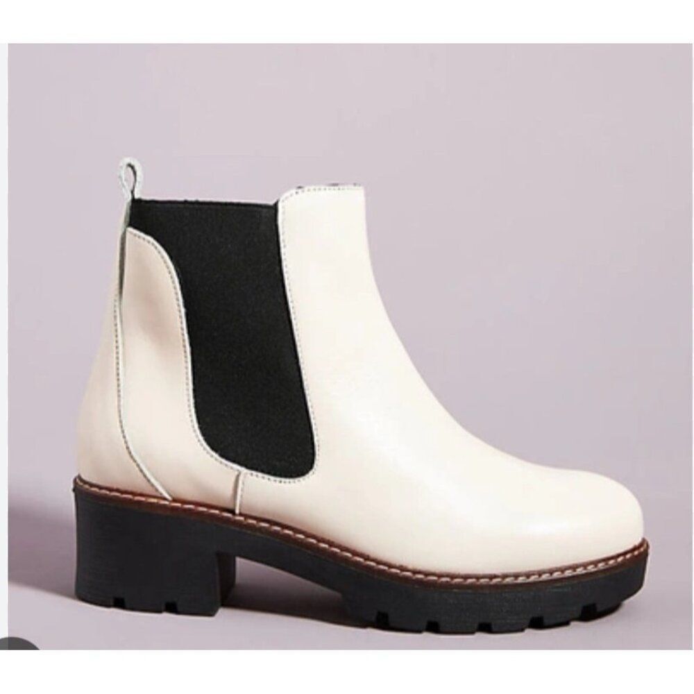 Anthropologie Dale Chelsea Women White Leather Platform Ankle Boots Size 40(9.5)